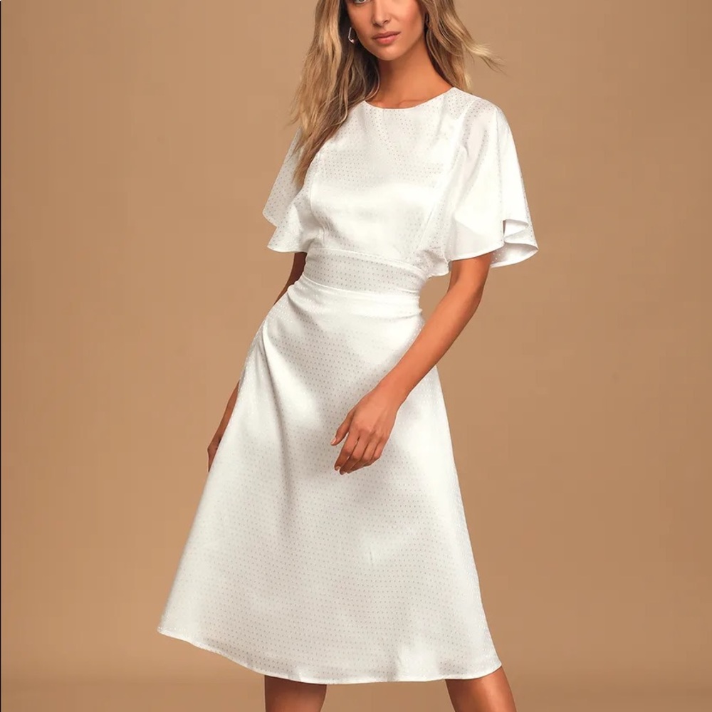 Lulus Cabaret Queen White Dot Satin Midi Dress M